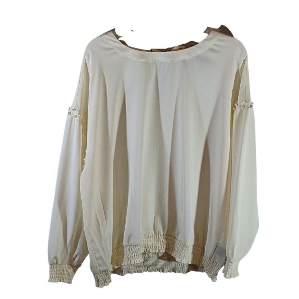 🆕NWT COLLEEN LOPEZ PEARL ADORNED IVORY BLOUSE - XL